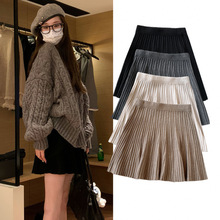 时洋气孕妇短裙秋冬气质羊毛针织孕妇短裙百褶裙高腰半身裙A字裙