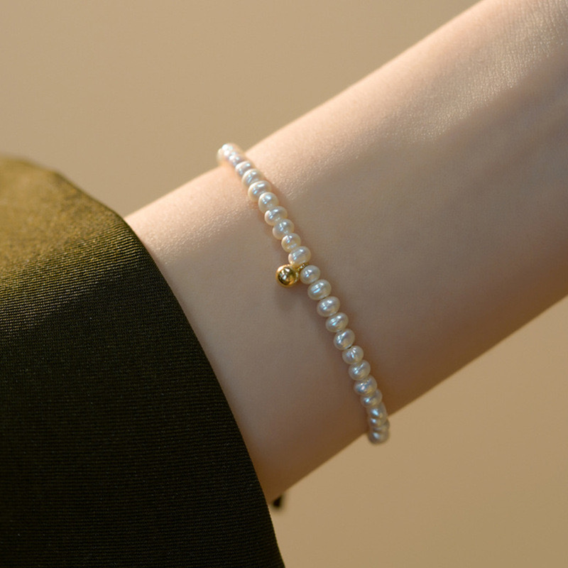 Small Gold Bean Imitation Pearl Bracelet Female Niche Design Retro Hong Kong Style Advanced Beaded Bracelet Girlfriend Bracelet