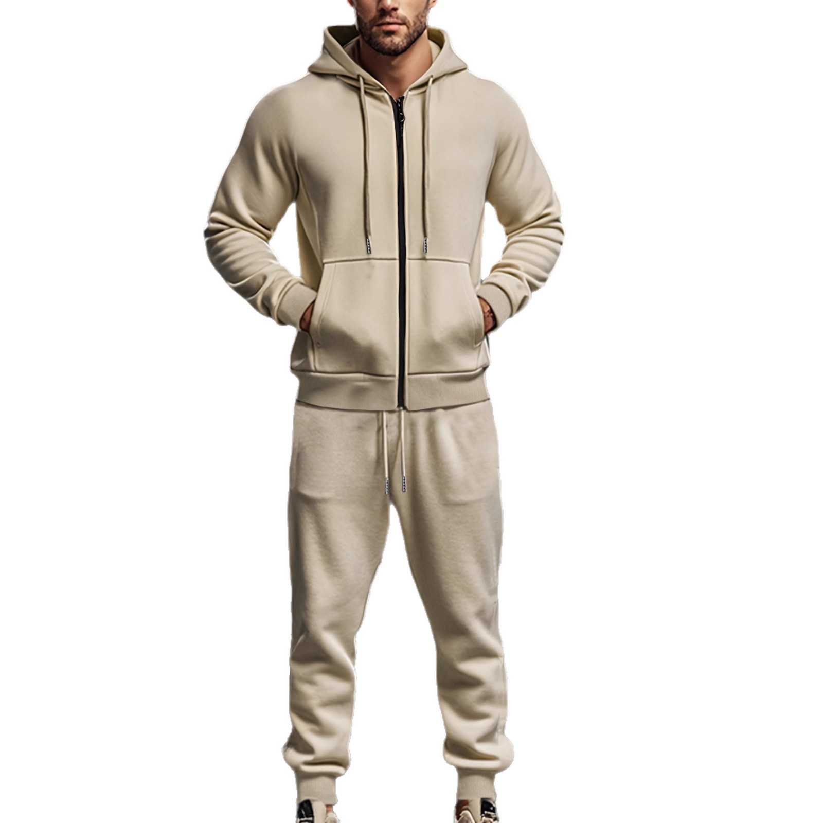 Transfronterizos Europa y América Amazon otoño y invierno masculino de color sólido con cremallera caliente con manga larga encapuchada juego deportivo casual