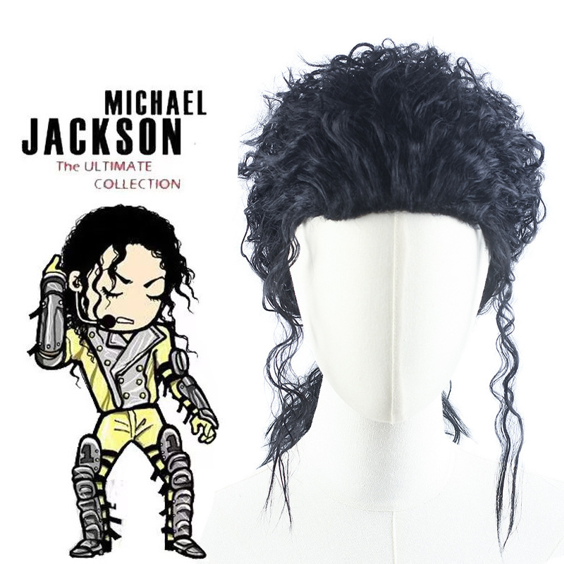 MJ Michael Jackson Wig Mid-length COS Wig Performance Space Step Mechanical Dance Imitation Wig