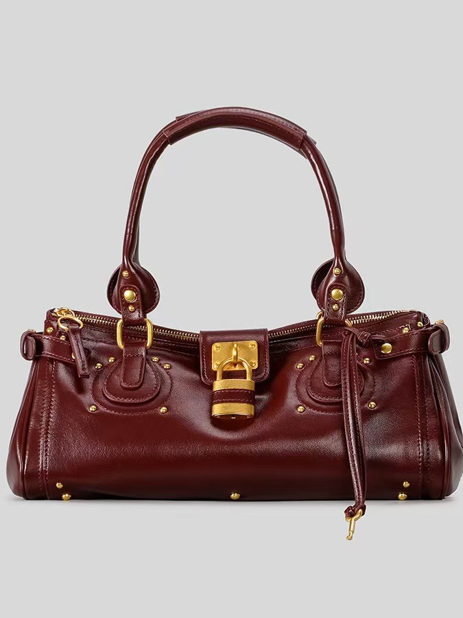 Retro Rivet Detallı Boston Çanta - Çiyin və Əl Çantası