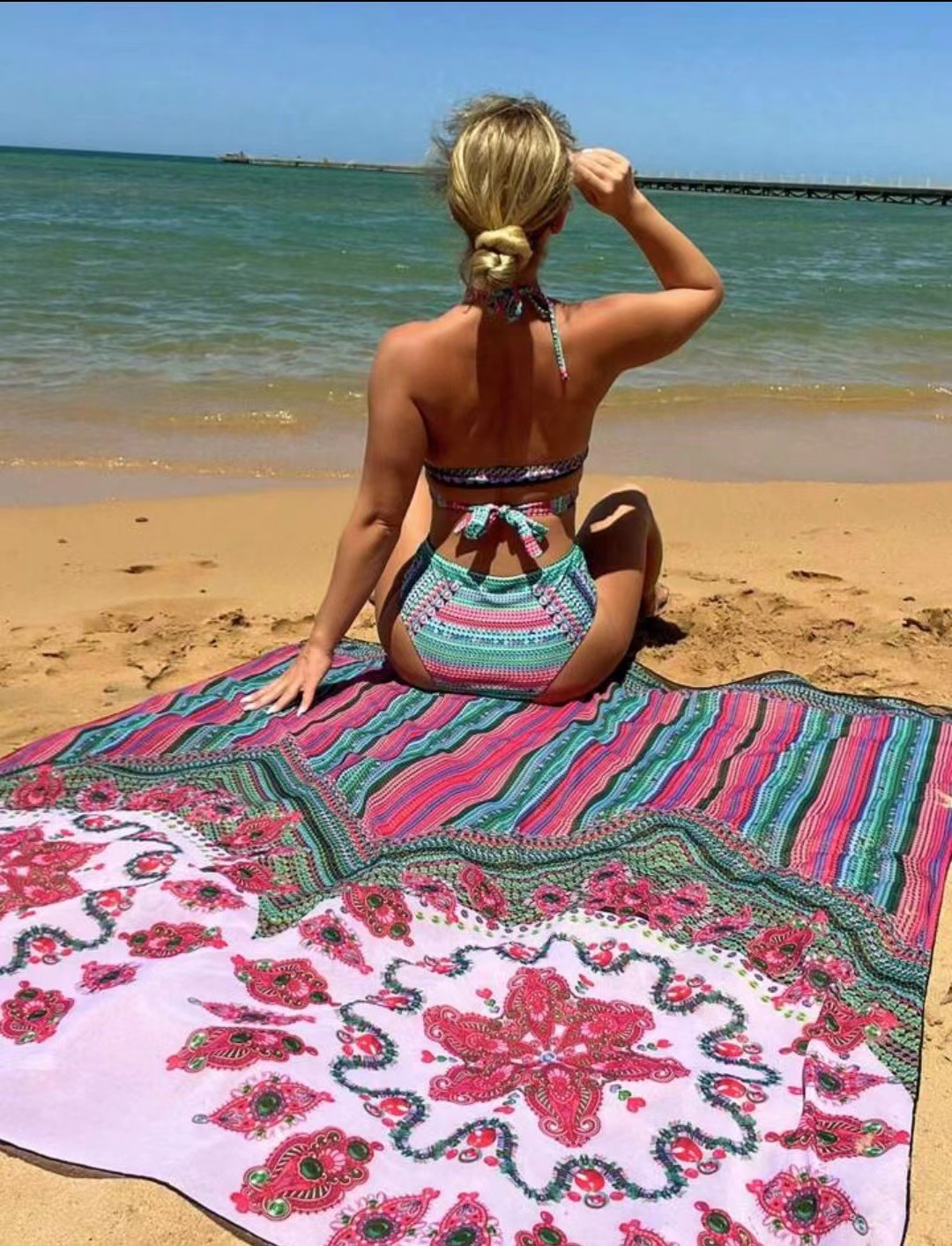 329g Weight Sleeveless Sleeve Length Polyester Fabric Type 3 Pieces Set Quantity Beach, Swimming Occasion Halter Neck Neckline Regular Fit Fit Type Color Block Pattern Women's Gender Beach, Modern Style Style Women's Lady Beach Modern Style Color Block 3 Pieces Set Bikinis Swimwear 14