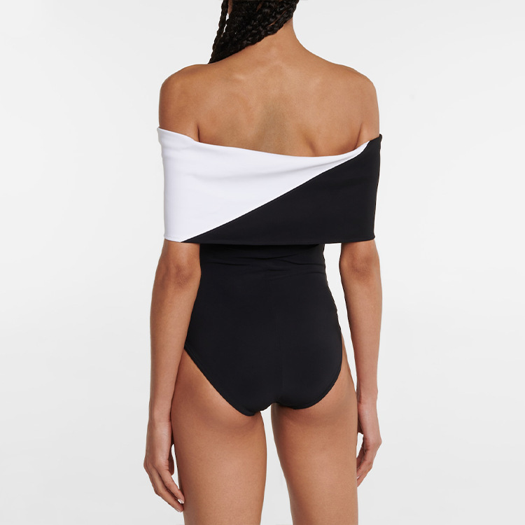 GraceChic GraceChic 2025 European American Swimwear New V-neck Black And White Patchwork Simple High-end One-piece Swimsuit Set For Women_voghion.com