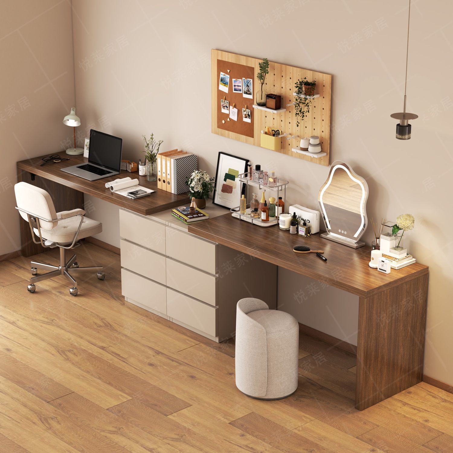 Desk and Cupboard Integrated Desktop Computer Table Home Office Desk Bedroom Makeup Table Dresser with Drawer Storage Cabinet