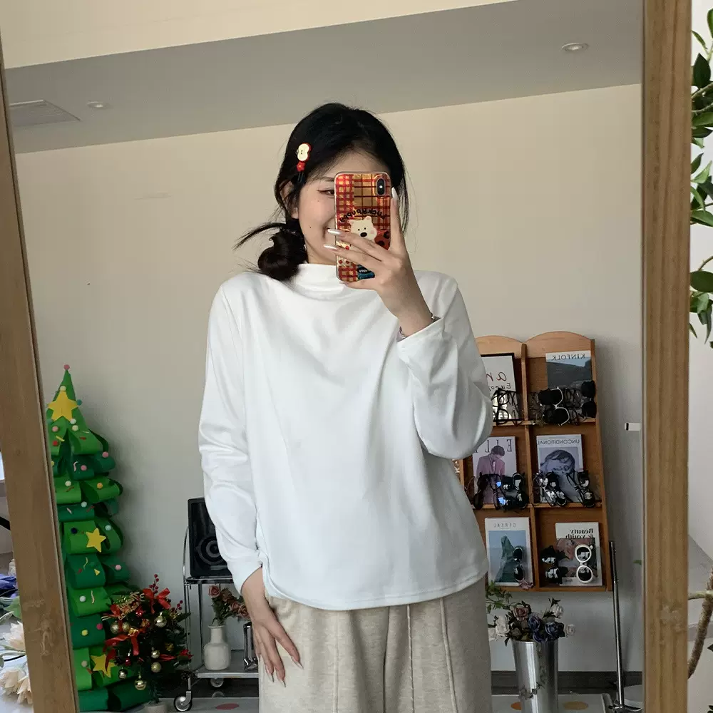 大码女装纯色正肩堆堆领打底衫5269
