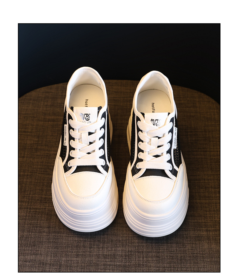 Giày sneaker nữ đế dày tăng chiều cao, mặt lưới thoáng khí, phong cách bánh xốp — Màu đen chi tiết 22