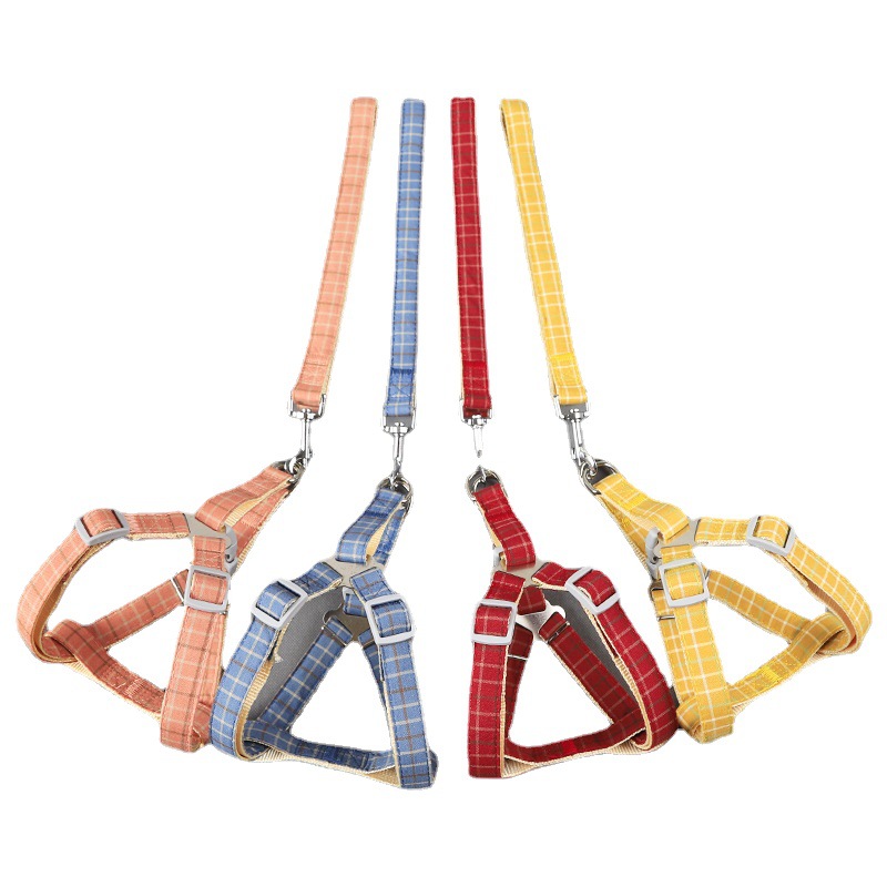 Correa de perro antitirones para exteriores con correa de pecho de nailon y parche a cuadros bicolor de algodón simple, de la fabricante Z, al por mayor.