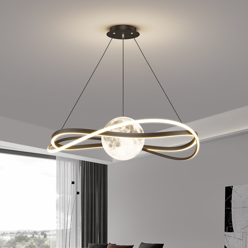Mayorista nuevo aluminio lunar lámpara de sala de estar simple línea moderna planetaria lámpara de dormitorio candelabro creativo nórdico lámpara de comedor