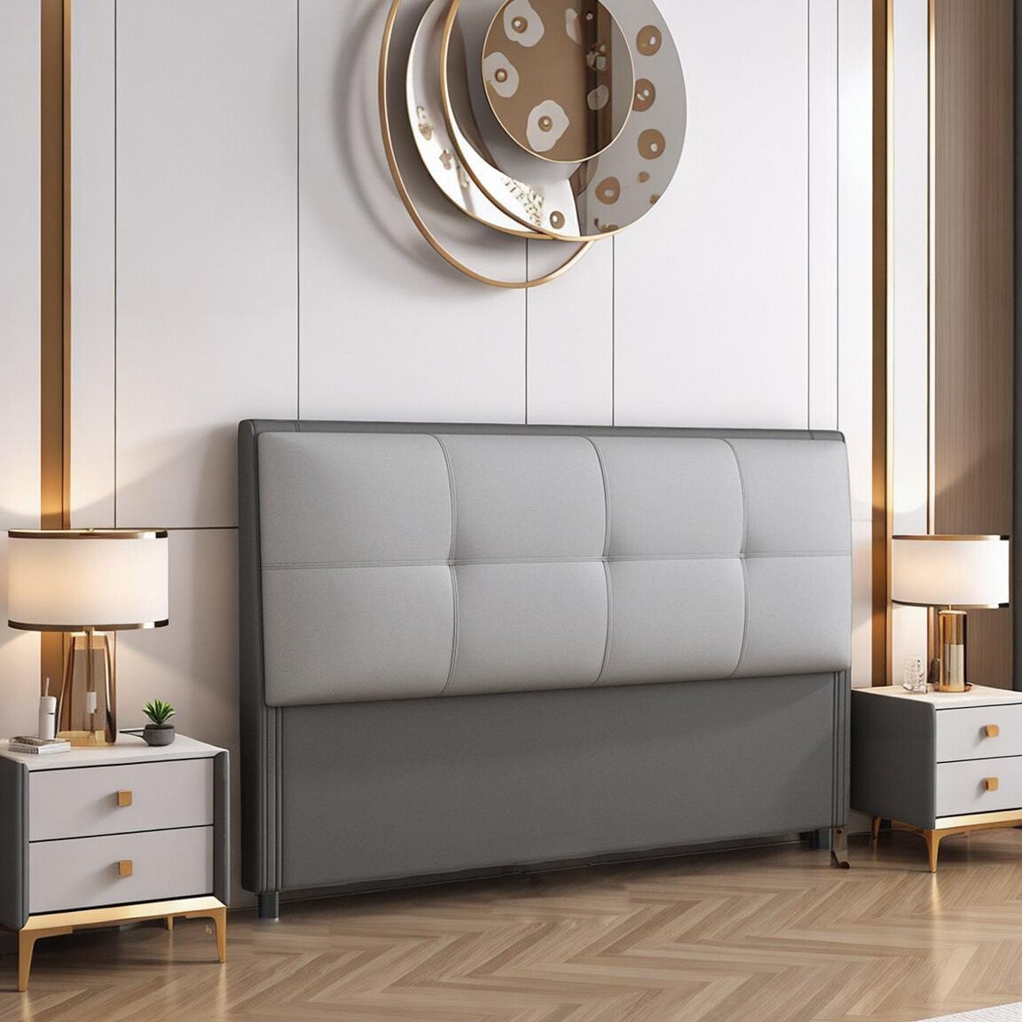 2025新款床头板软包靠背超薄一体落地床头单买可定 制实木床头背