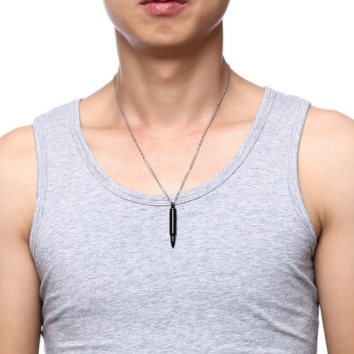 Stainless steel bullet pendant necklace personalized hip-hop laser English cross-border jewelry accessories jewelry PN-899