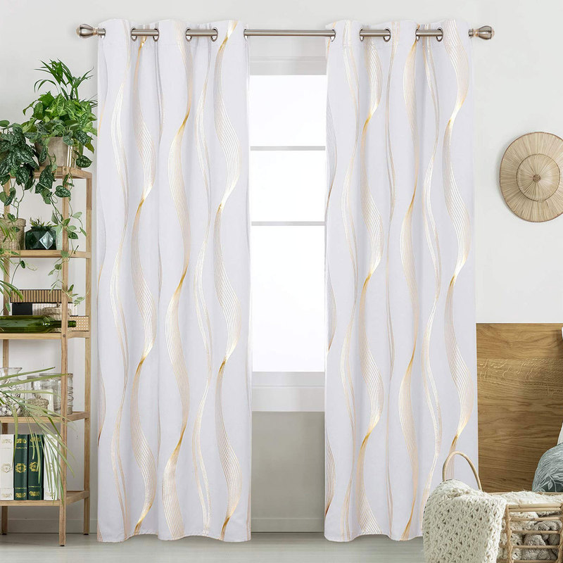Temu Xiyin Cross-Border Curtains Keqiao Finished Curtains Amazon Single-Sided Light Hot Stamping Wave Blackout Cloth