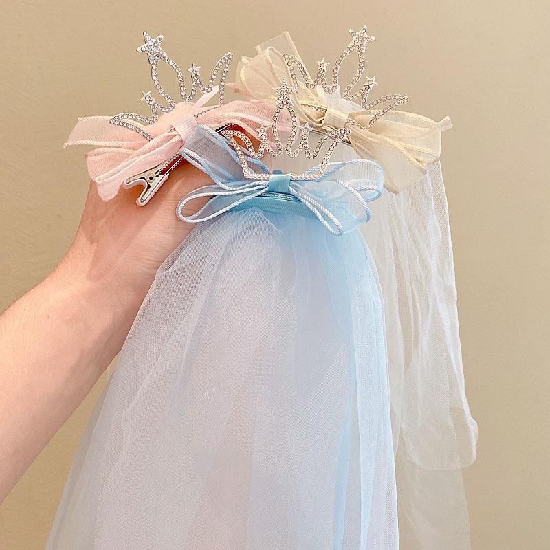 Princesa hilo flotante Corona horquilla para niños Lindo estilo coreano velo accesorios para el cabello súper Hada tridimensional brillante diamante foto tocado