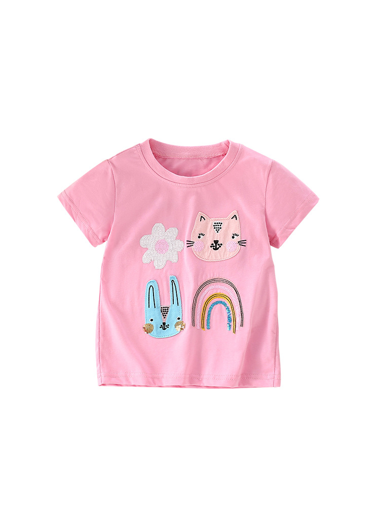 Malwee niñas de manga corta de verano nuevo estilo europeo y americano para niños de media edad cuello redondo casual camiseta de niñas