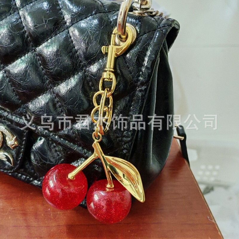 Cherry Keychain Jewelry Bag Pendant Fashion Exquisite Crystal Resin Cherry Car Keychain Pendant Women