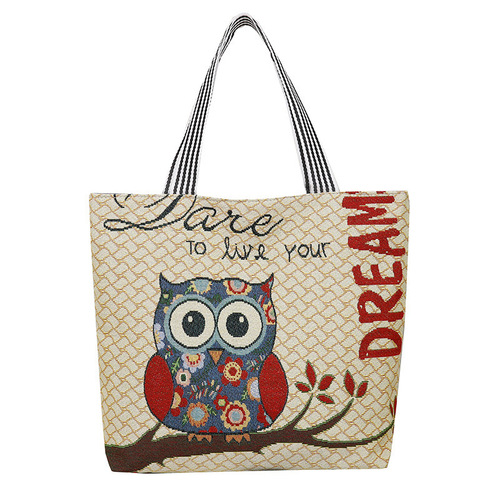 New Versatile Cartoon Embroidered Tote Bag Animal Canvas Shopping Bag Shoulder Bag Handheld Large Capacity Women's Bag Mommy Bag