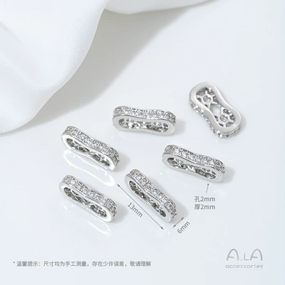 Color-preserving 14K gold double-row three-row Zərgərlik ara hissələri - white-k-double-row-zircon-spacer-1-piece
