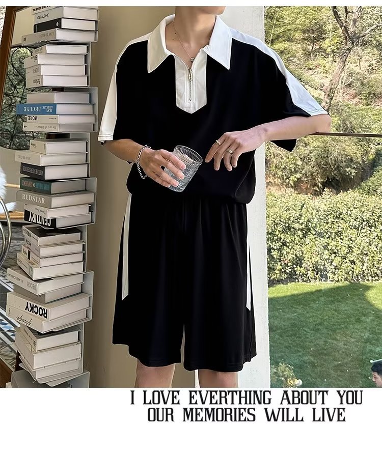 2024 nuevo estilo de verano para hombres jóvenes estilo Hong Kong traje deportivo camisa de manga corta pantalones cortos moda casual traje de dos piezas