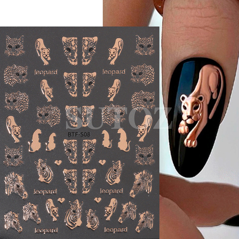 Cross-border supply of new nail art stickers European and American hot girl tiger head cheetah zebra 3D nail back glue nail