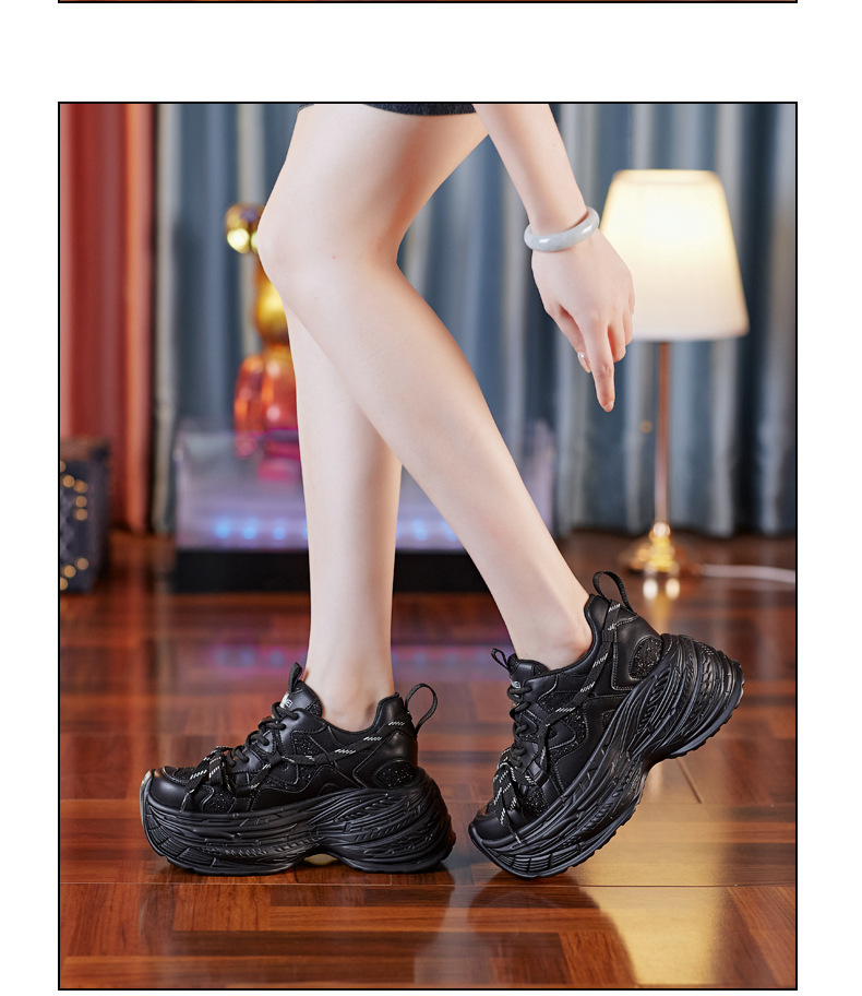Giày sneaker nữ đế dày độn cao bên trong, phong cách thể thao thường ngày — Màu be chi tiết 13