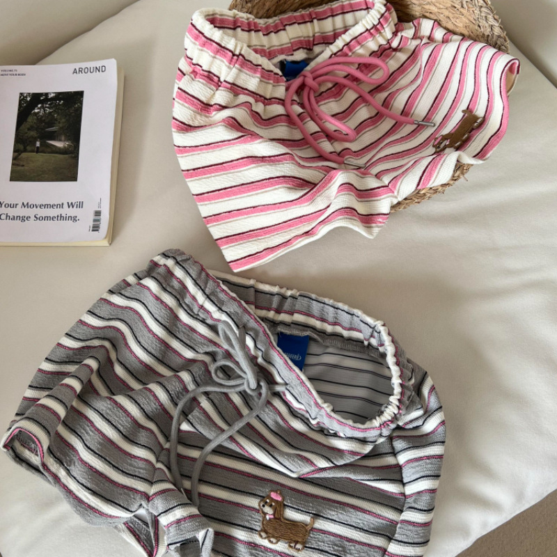Korean Style Sweet and Cute New Striped Pajamas for Women, Summer Skin-Friendly Puppy Large Size Shorts, Home Pants That Can Be Worn Outside
