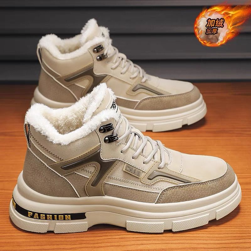 Botas de nieve para hombres 2025, nuevos zapatos de invierno de terciopelo, herramientas calientes de algodón, piel en una sola gruesa botas Martin