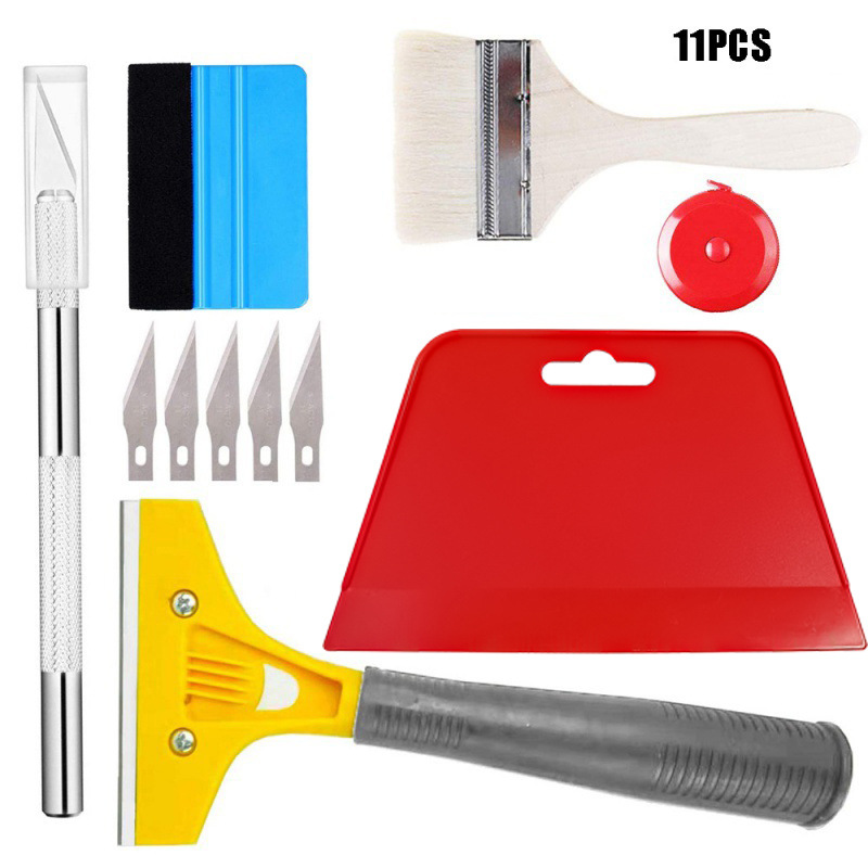 跨境11件套汽车贴膜工具套件带油漆刷,剃须刀刮刀,硬刮刀,卷尺