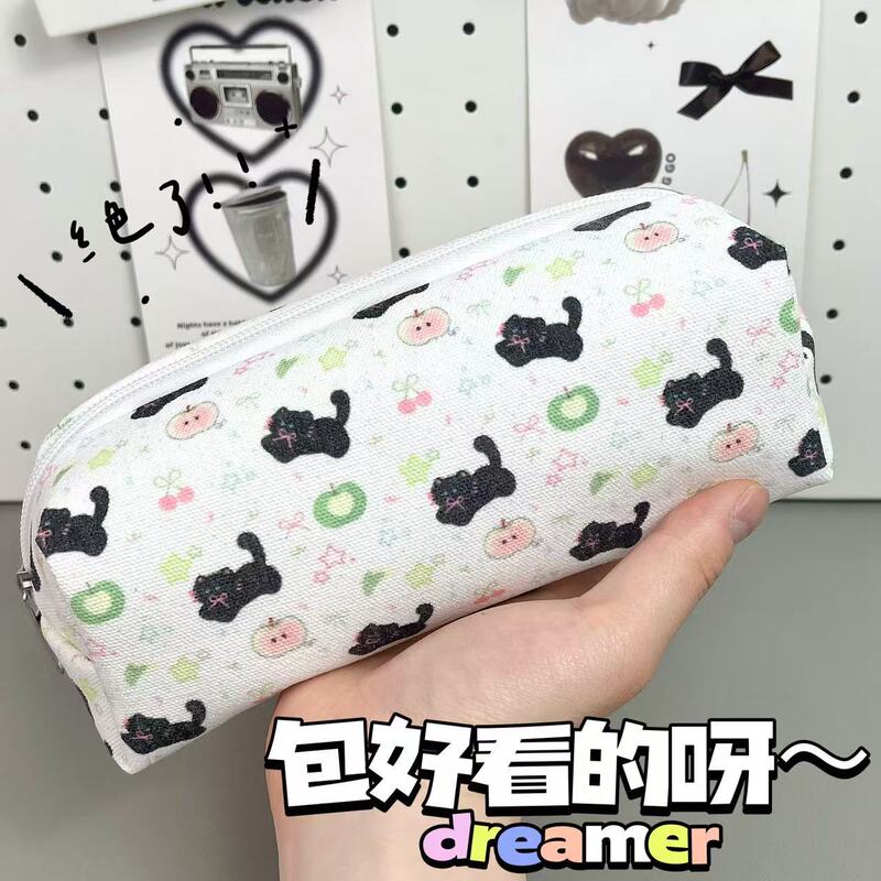 甜梦黑猫笔袋ins可爱高颜值简约少女大容量学生多功能文具收纳袋|undefined