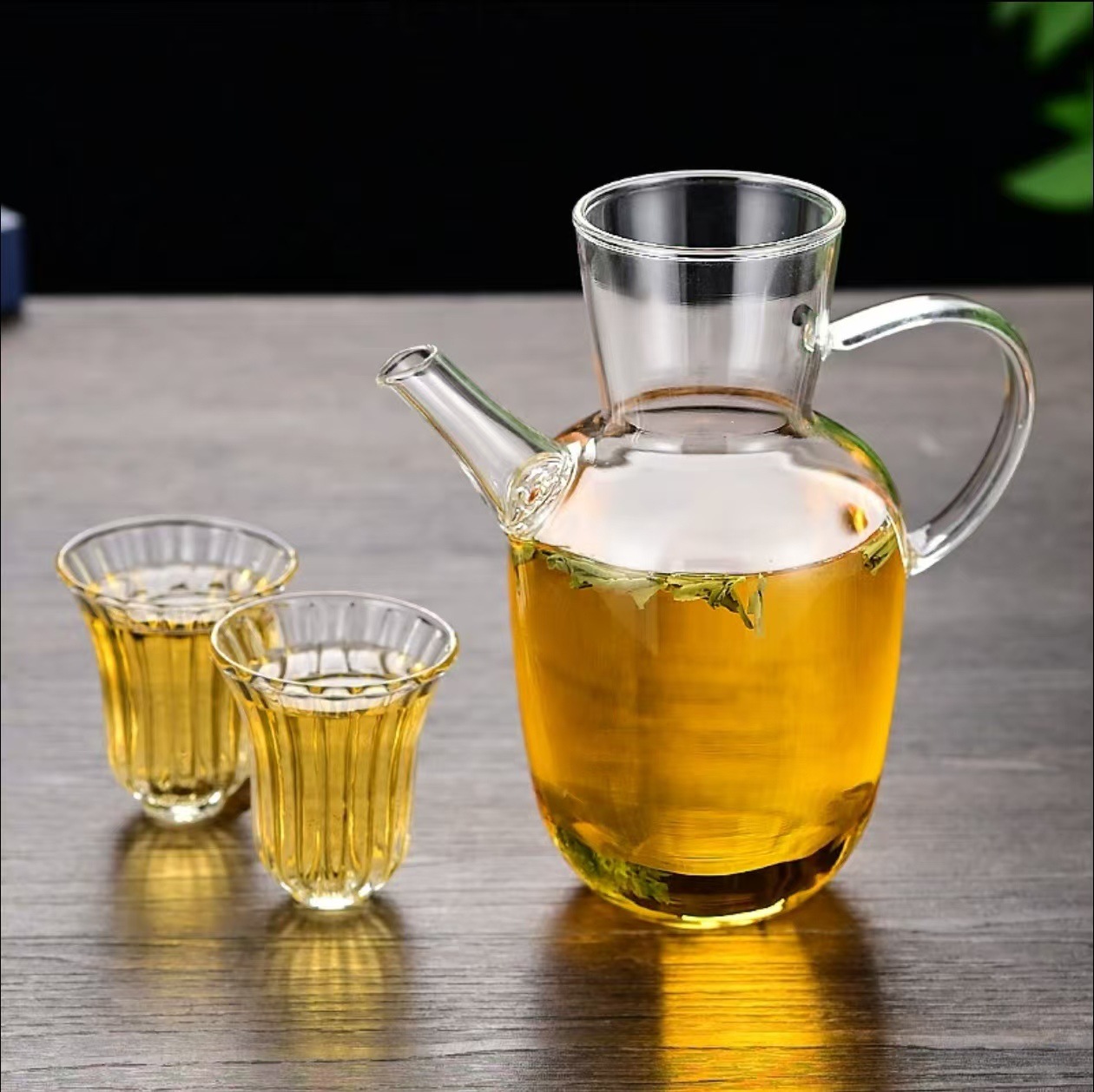 Shui Jing Zhu Xiao Zao Green Teapot + 2 Flower God Cups