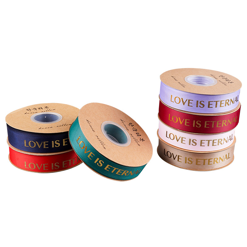 Cinta de flores con hilo de 2.5 mm, cinta para envolver flores, arte floral, cinta acanalada con lámina dorada, letras en inglés LOVE, para atar ramos