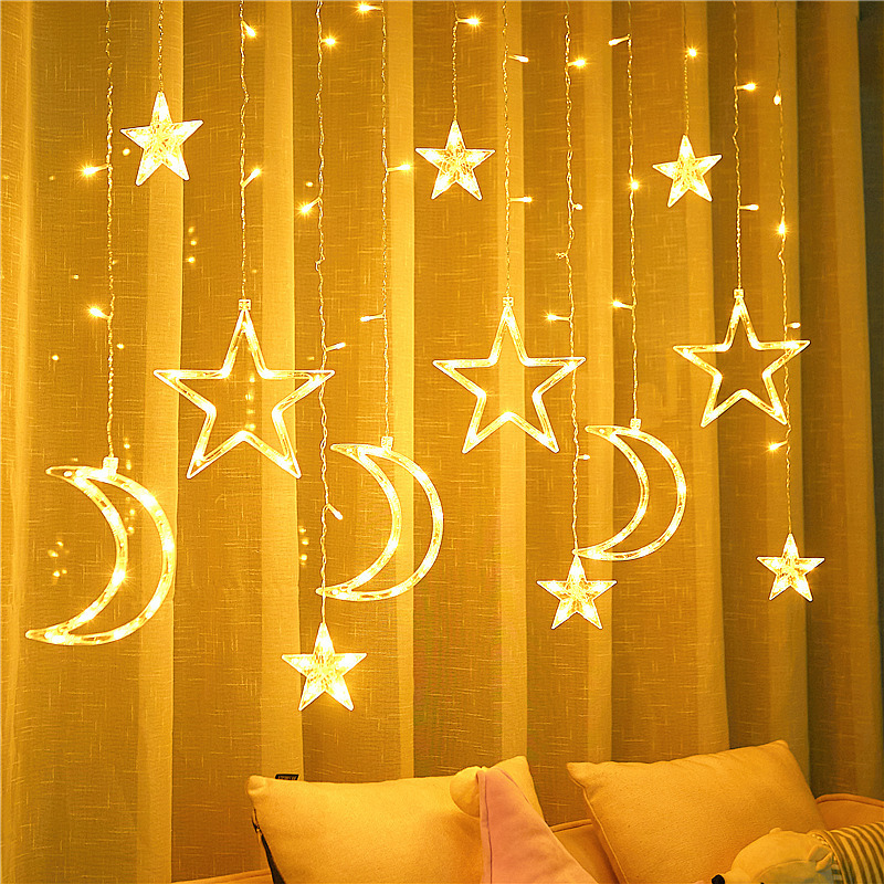 Led Colorful Lights Flashing String Lights Full of Stars Christmas Decoration Atmosphere Layout Outdoor Solar Star Curtain Lights