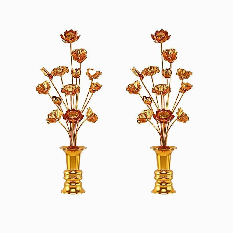 仏前花、金箔蓮、仏殿装飾、リビングルーム、金蓮、仏花、観音仏殿花、アルミ手作り|undefined