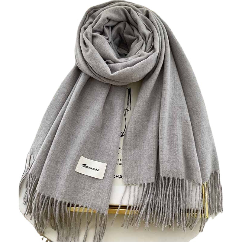 Autumn and Winter Thickened Imitation Cashmere Scarf for Women, Solid Color Versatile Shawl, Soft and Warm Couple Scarf with Tassels and Fur Collar