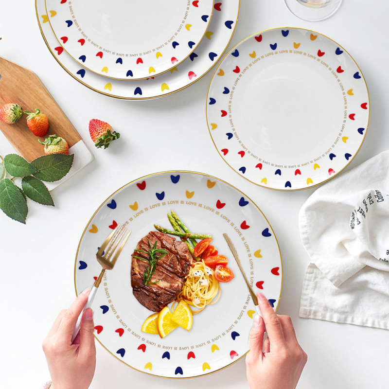 Creative Love Nordic Simple Ceramic Dinner Plate suit Bone China Western Food Plate Hotel Restaurant Dim Sum Fruit Steak Plate