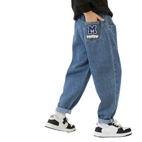 Children's casual cool cartoon denim jeans spring and autumn style factory bulk sales for big kids loose boy jeans