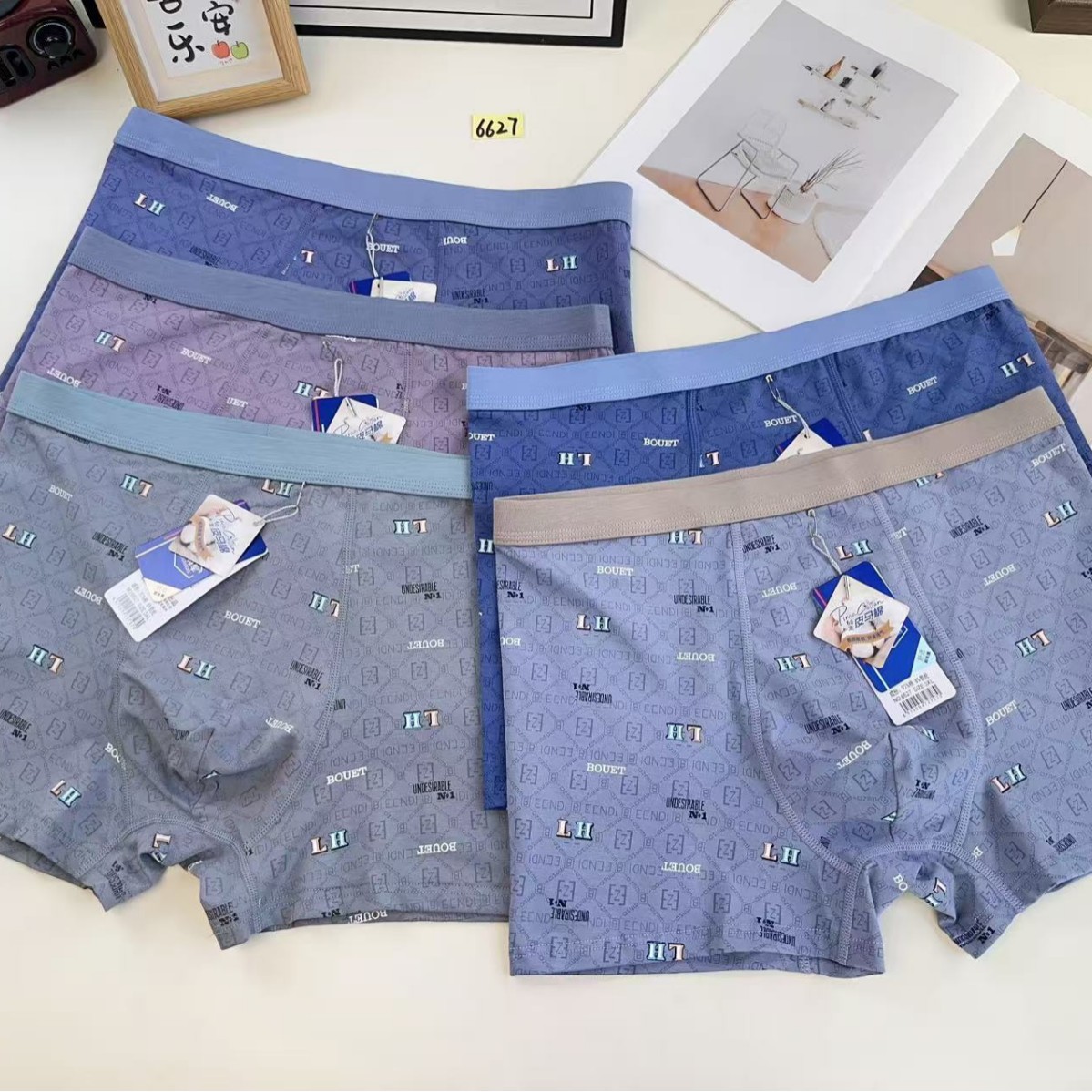 6627 # Free Shipping, Super Cool 60-Count Tight-Fitting Pima Cotton Trendy Printed Men's Boxer Briefs
