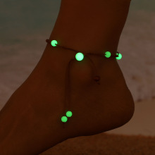 跨境饰品复古爱心夜光项链月亮夜光石锁骨链手链女沙滩配饰脚链