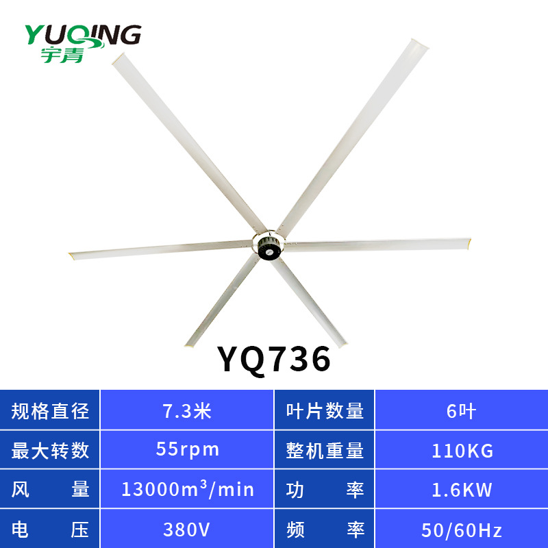 Industrial Large Ceiling Fan 7.3m Large Energy-Saving Powerful Fan for Workshops, Warehouses, and Factories with Permanent Magnet Motor and High Power