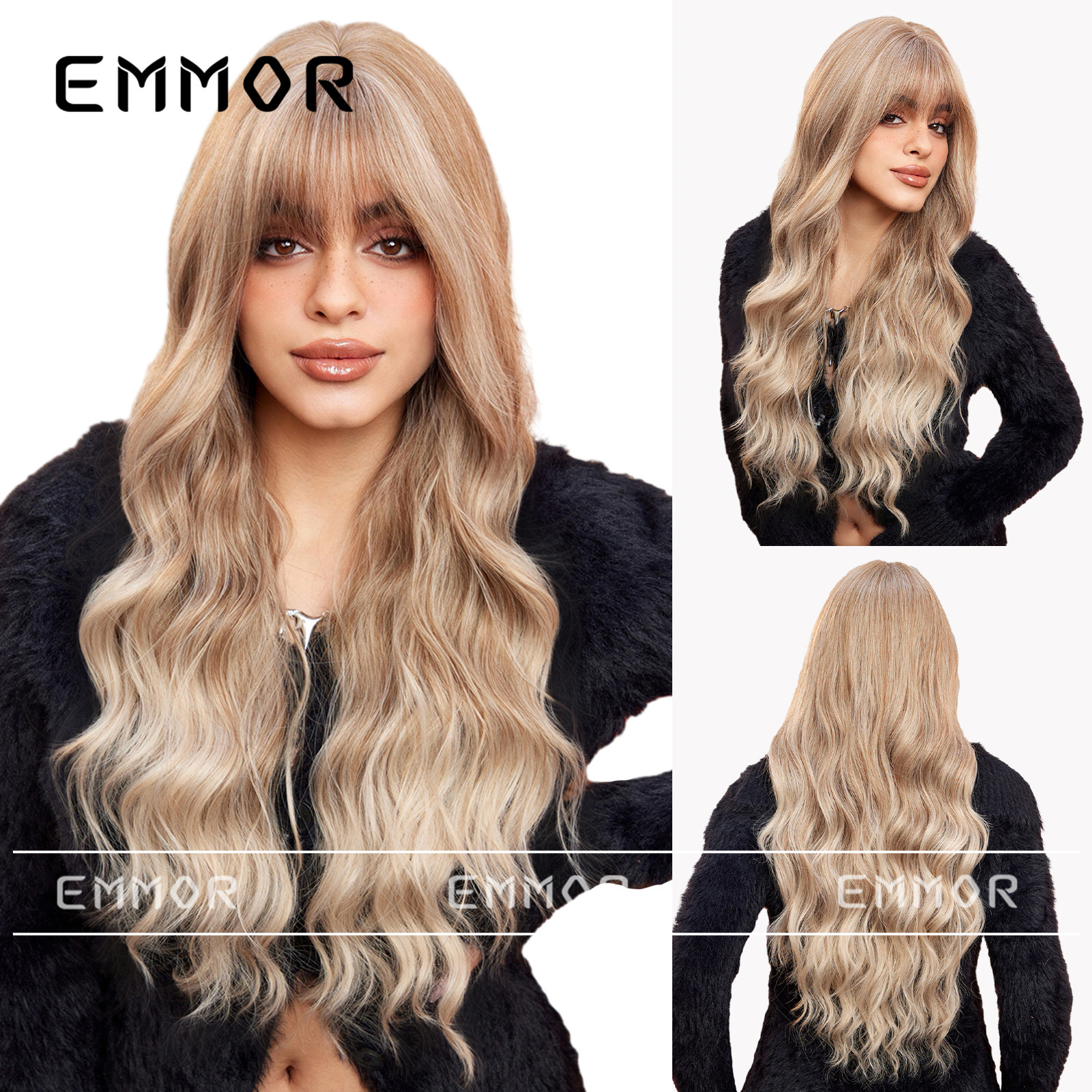 Marrón dorado teñido Rosa dibujos animados aire Bangs onda rizado Pelo Largo elegante mullido perezoso peluca cabeza completa forma