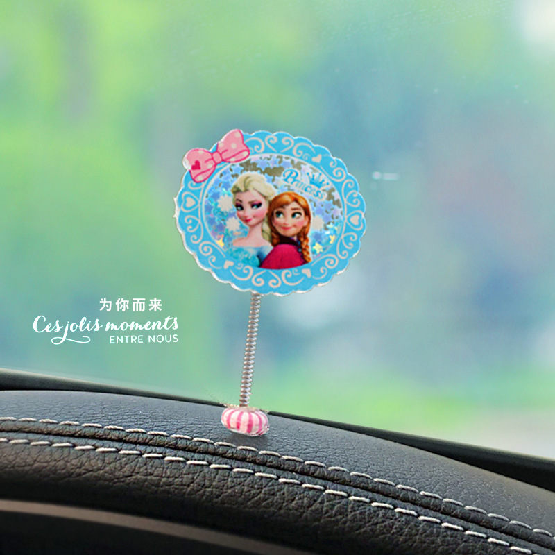 Nuevo encantador acrílico hielo y nieve princesa ventana de automóvil sacude la cabeza del tablero de instrumentos central montado en el automóvil ornamentos de red