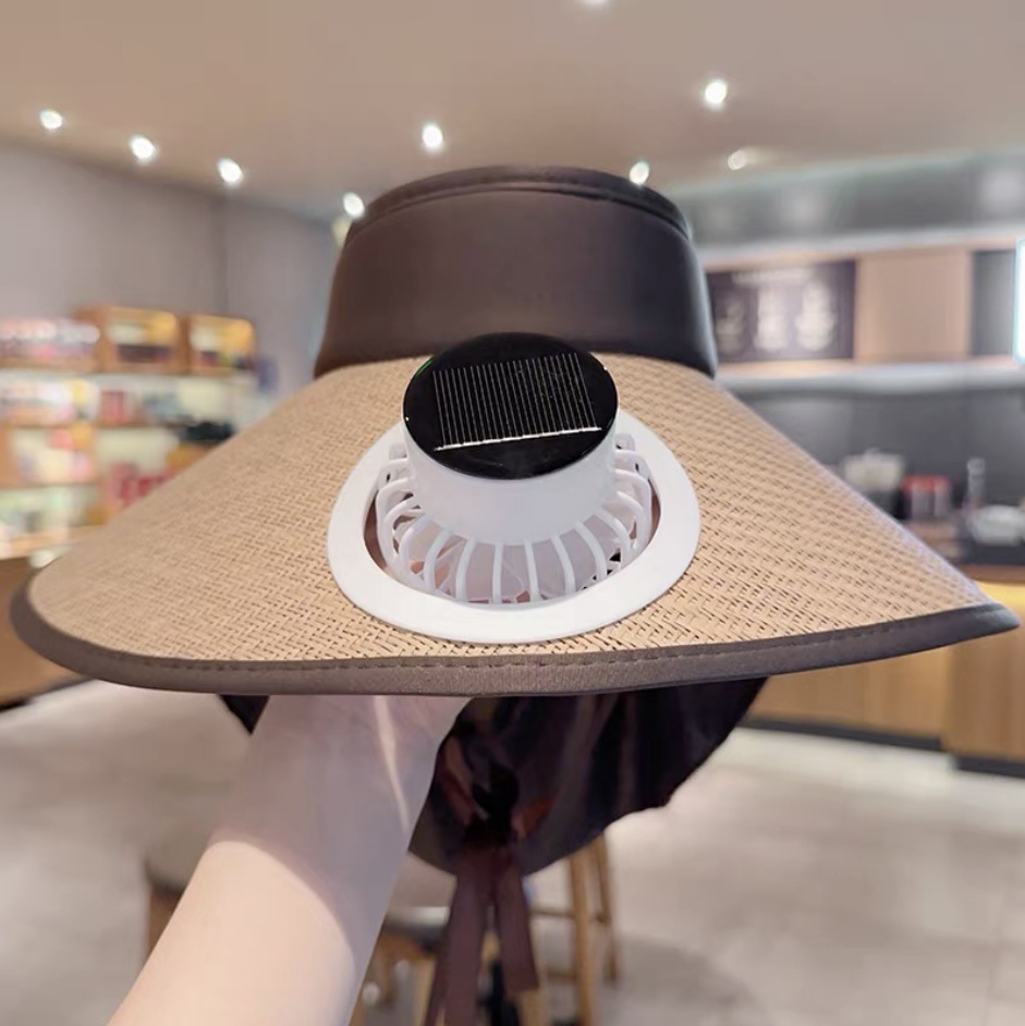 Sombrero de pescador con ventilador solar para protección solar de verano, recargable por USB, de ala ancha, para exteriores.
