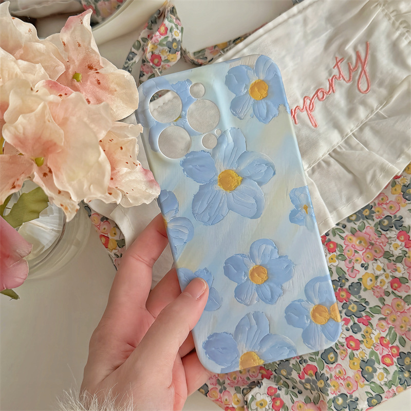 Pequeña pasta de agua fresca pintura al óleo flor apta para iphone14 Apple 15 funda para teléfono móvil 16ProMax femenino 13 suave 15PM
