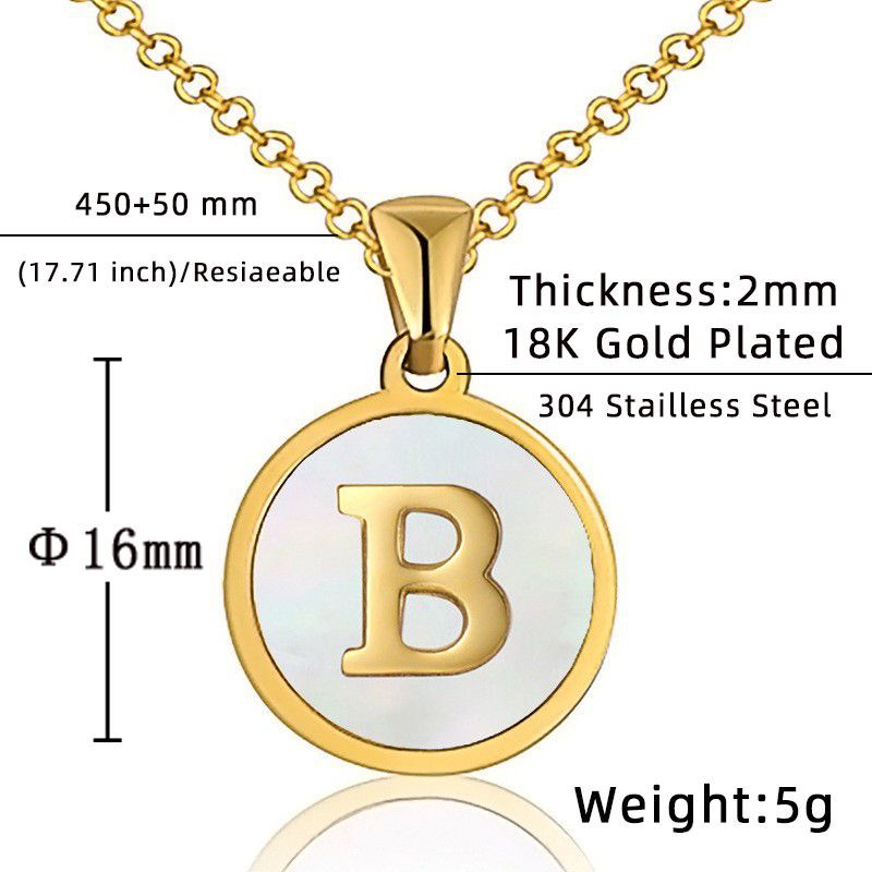 Fashion Round Letter Titanium Steel Inlaid Shell Pendant Necklace display picture 1