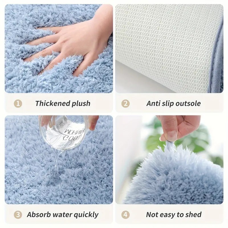 Cross-Border Temu Specializes in Long-Haired Soft Floor Mats Pure Color Imitation Cashmere Tpr Carpet Bathroom Water-Absorbent Non-Slip Door Mat Plush