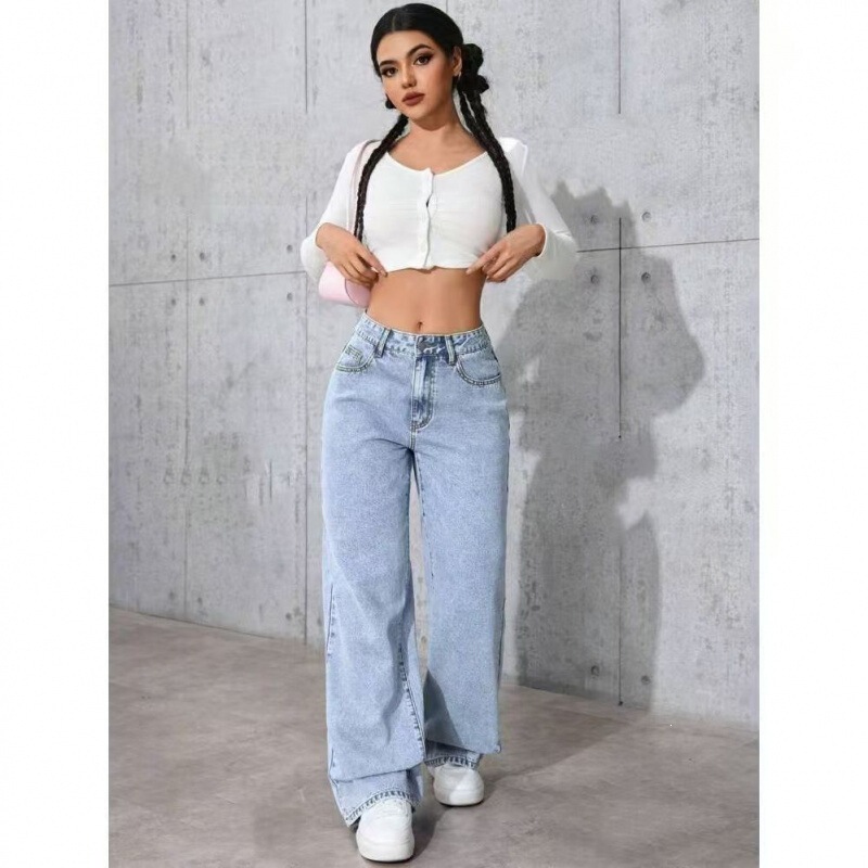 Amazon's best-selling vintage drapey jeans for cross-border trade, high-waisted, wide-leg, loose, straight-cut, light blue Amazon's best-selling vintage drapey jeans for cross-border trade, high-waisted, wide-leg, loose, straight-cut, light blue
