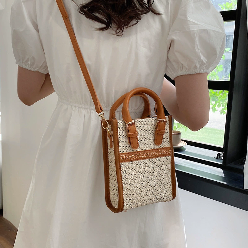 Этно-соломенная летняя сумка через плечо в одну лямку, этнический стиль