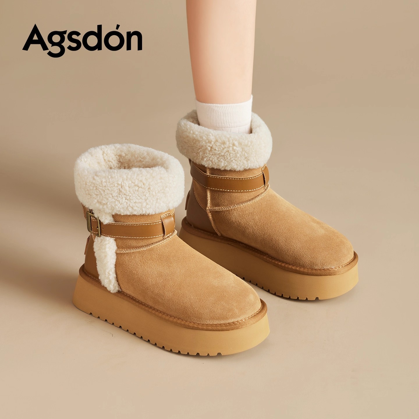 Augu Lion Dengjia vello botas de nieve para mujeres 2025 nuevo invierno para usar zapatos de algodón gruesos botas de lana gruesa