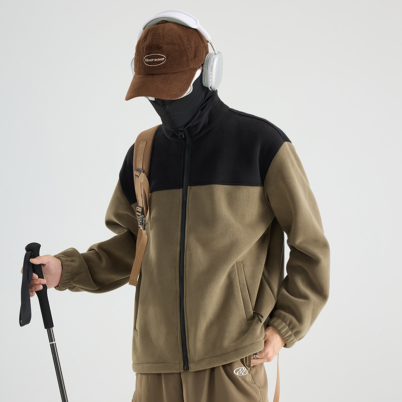 2910 invierno abrigo de grafeno abrigo de terciopelo pareja de cuello vertical empalmado chaqueta casual suelta