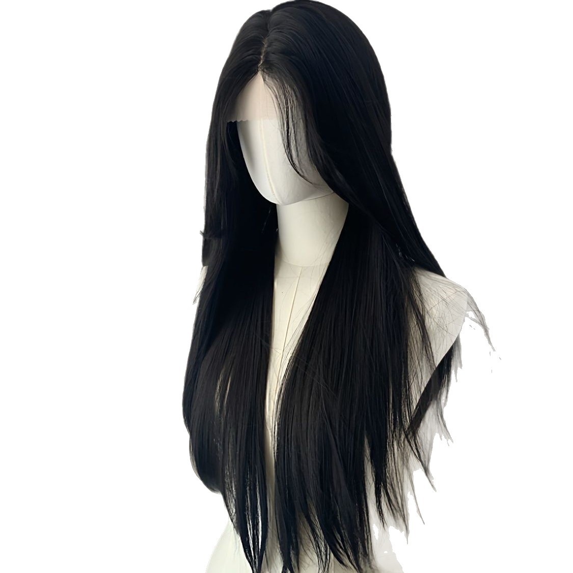 Perucas negras mujeres de encaje pequeño de ocho caracteres peñas largas recto diario negro largo recto cos gancho de mano cubierta de cabeza