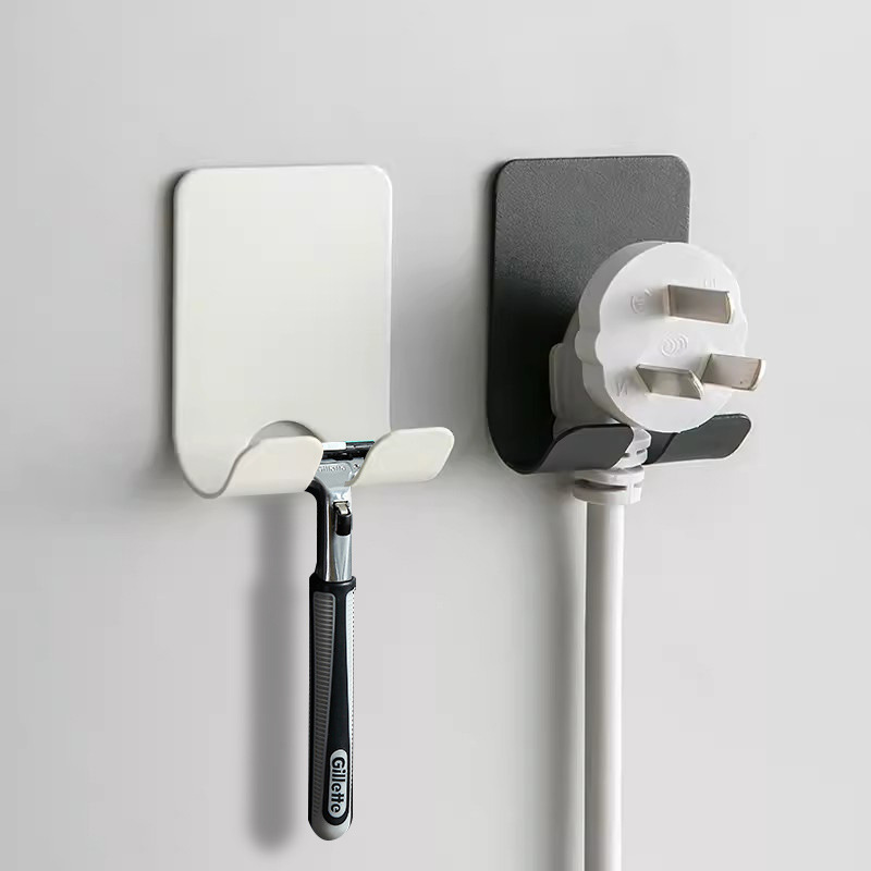 Power Cord Plug Hook Wall-Mounted Razor Holder Punch-Free Strong Adhesive Hook Bathroom Razor Rack