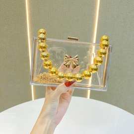 新款跨境女包透明小方盒包时尚单肩斜挎链条包晚宴包女包包手拎包